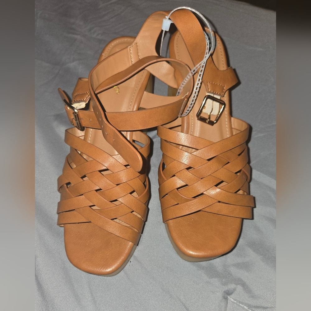 BAMBOO Tan Woven Strap Sandals